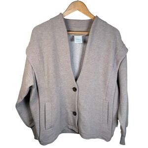 Varley Cardigan Women Sm Taupe Ribbed Ottoman Button Front Oversized Old Money